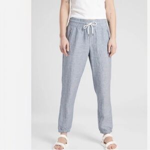 Athleta Blue Cabo Linen Jogger Athleisure Travel Lifestyle Pant EUC size 12